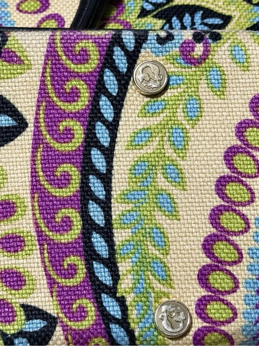 Spartina 449 Paisley Tote with Black Handles - Cream, Purple, Blue, Green